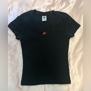 Vintage 90s V-Neck Tee with Rose